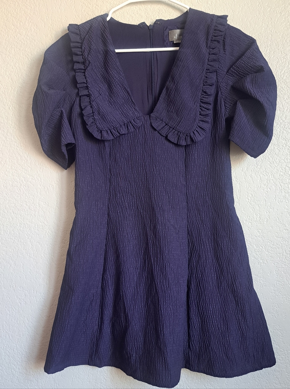 Anthropologie Blue Short Sleeve Collared Mini Dress With Pockets Size 8 Petite